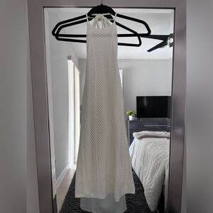 Fashion Nova Cream Knit Halter Backless Mini Dress